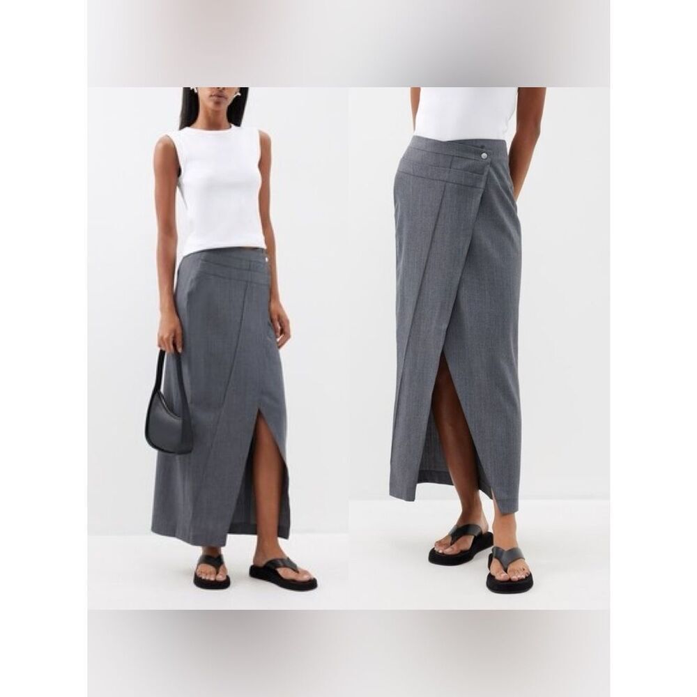 ROHE Asymmetric Twill Wrap Skirt In Grey